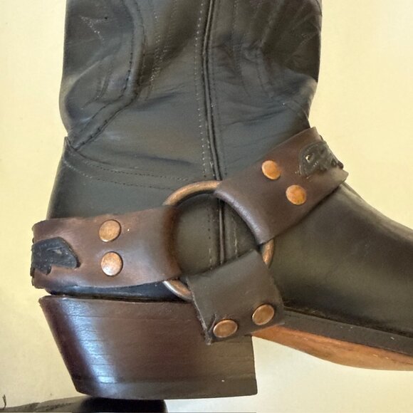 CODE WEST Mens SZ 9.5 Black Leather Ring Harness Motorcycle Western Biker Boots - Picture 12 of 16